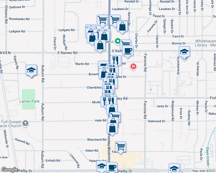map of restaurants, bars, coffee shops, grocery stores, and more near 4299 U.S. 51 in Memphis