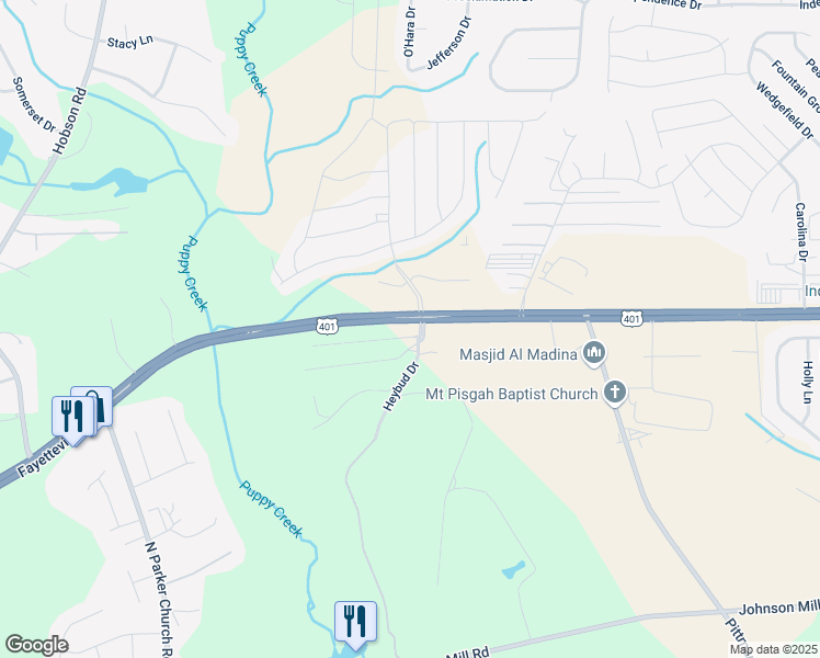 map of restaurants, bars, coffee shops, grocery stores, and more near 104 Joseph Drive in Raeford