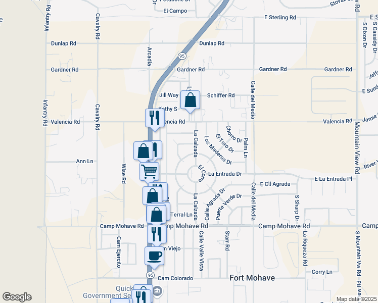 map of restaurants, bars, coffee shops, grocery stores, and more near 1619 Luna Media in Fort Mohave