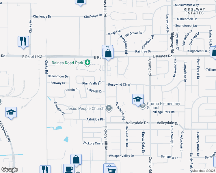 map of restaurants, bars, coffee shops, grocery stores, and more near 4299 Crystal View Cove in Memphis