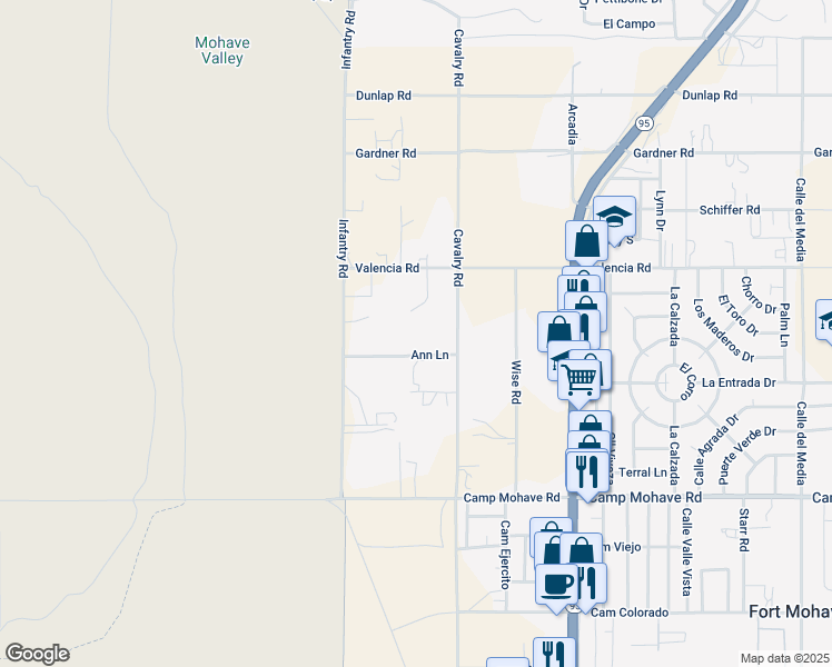 map of restaurants, bars, coffee shops, grocery stores, and more near in Fort Mohave