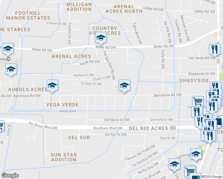 map of restaurants, bars, coffee shops, grocery stores, and more near 3023 Joe Sanchez Road Southwest in Albuquerque