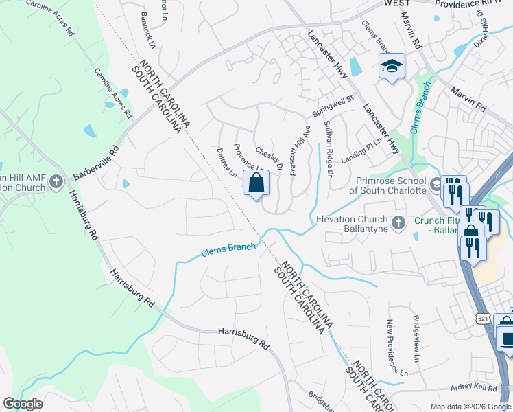 map of restaurants, bars, coffee shops, grocery stores, and more near 13908 Cypress Court in Charlotte