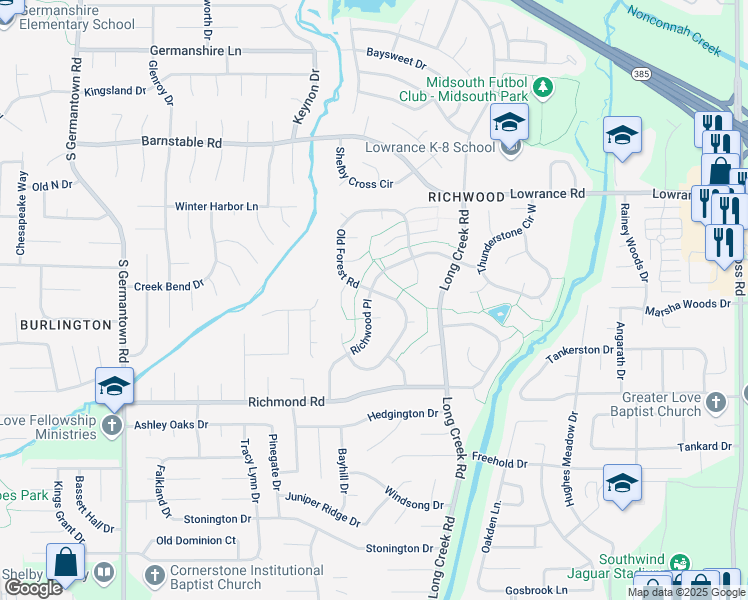 map of restaurants, bars, coffee shops, grocery stores, and more near 7560 Daniel Riggs Cove in Memphis