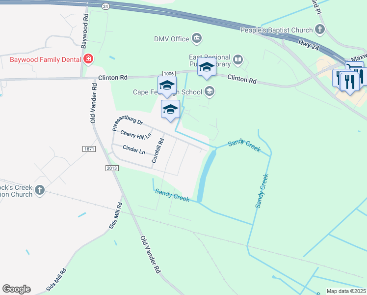 map of restaurants, bars, coffee shops, grocery stores, and more near 308 Lyman Drive in Fayetteville
