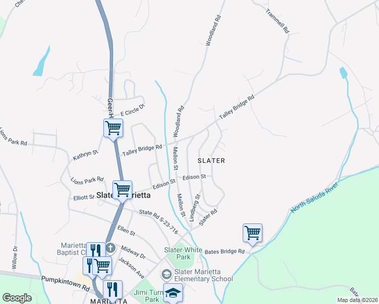 map of restaurants, bars, coffee shops, grocery stores, and more near 413 Lindberg Street in Travelers Rest