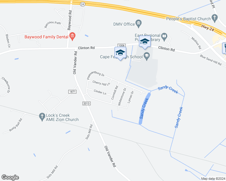 map of restaurants, bars, coffee shops, grocery stores, and more near 322 Cornhill Road in Fayetteville