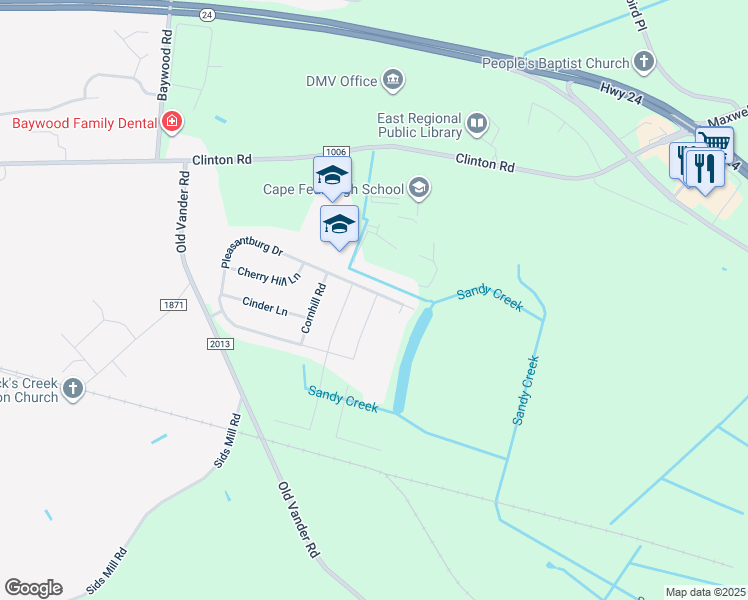 map of restaurants, bars, coffee shops, grocery stores, and more near 304 Lyman Street in Fayetteville