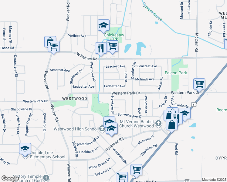 map of restaurants, bars, coffee shops, grocery stores, and more near 779 Western Park Drive in Memphis
