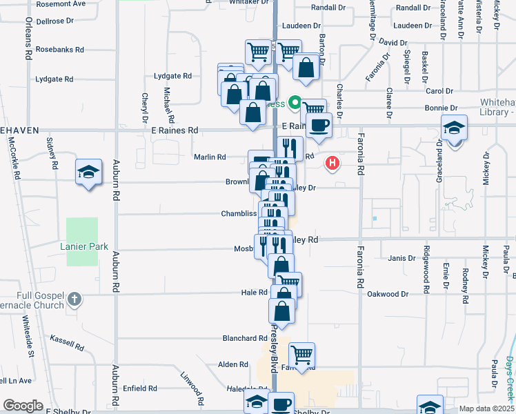 map of restaurants, bars, coffee shops, grocery stores, and more near 4299 U.S. 51 in Memphis