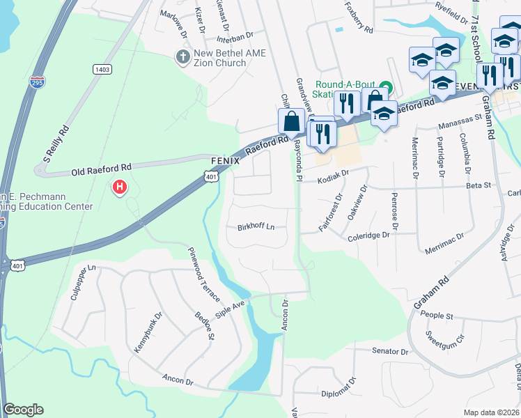 map of restaurants, bars, coffee shops, grocery stores, and more near 3927 Brookgreen Drive in Fayetteville