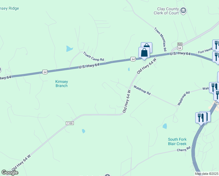 map of restaurants, bars, coffee shops, grocery stores, and more near 480 Old Highway 64 West in Warne