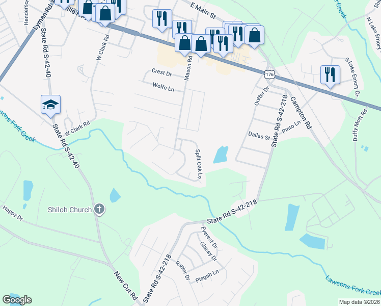 map of restaurants, bars, coffee shops, grocery stores, and more near 535 Nature Walk Way in Inman