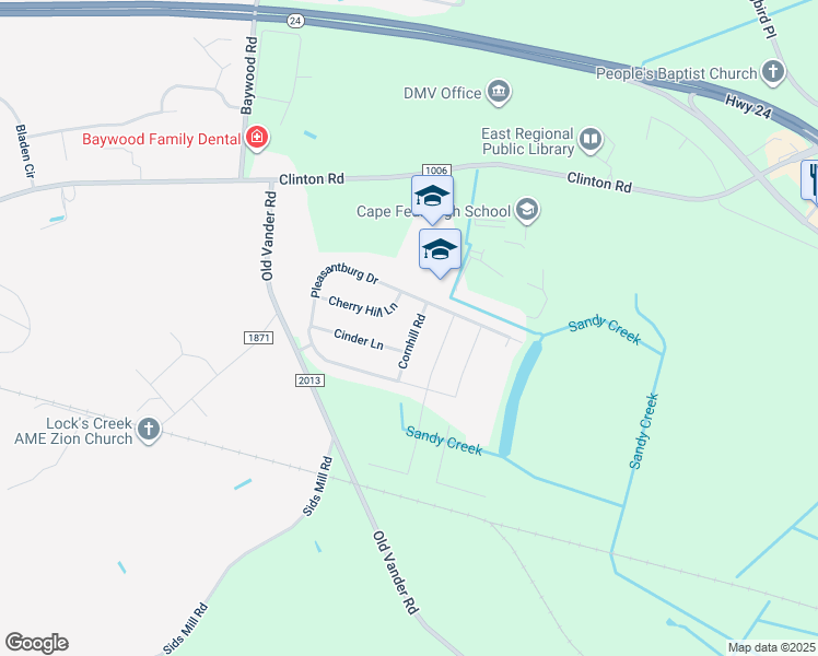 map of restaurants, bars, coffee shops, grocery stores, and more near 318 Cornhill Road in Fayetteville