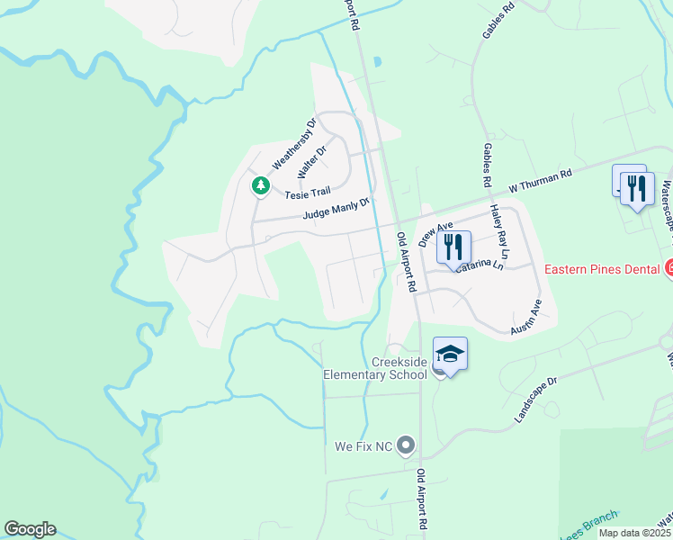 map of restaurants, bars, coffee shops, grocery stores, and more near 1005 Loretta Lane in New Bern