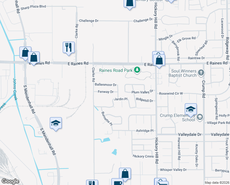map of restaurants, bars, coffee shops, grocery stores, and more near 5732 Jardin Place in Memphis