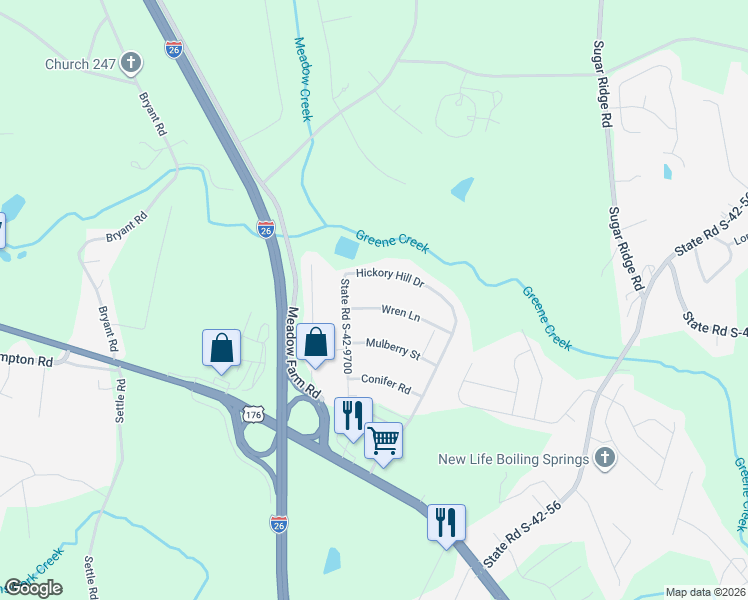 map of restaurants, bars, coffee shops, grocery stores, and more near 120 State Road S-42-9700 in Inman