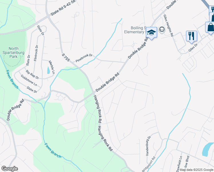 map of restaurants, bars, coffee shops, grocery stores, and more near 431 Double Bridge Road in Boiling Springs