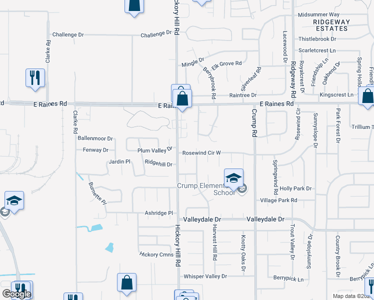 map of restaurants, bars, coffee shops, grocery stores, and more near 5934 Rosewind Circle West in Memphis