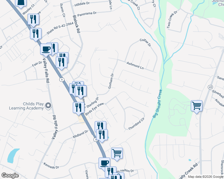 map of restaurants, bars, coffee shops, grocery stores, and more near 809 Gorham Drive in Boiling Springs