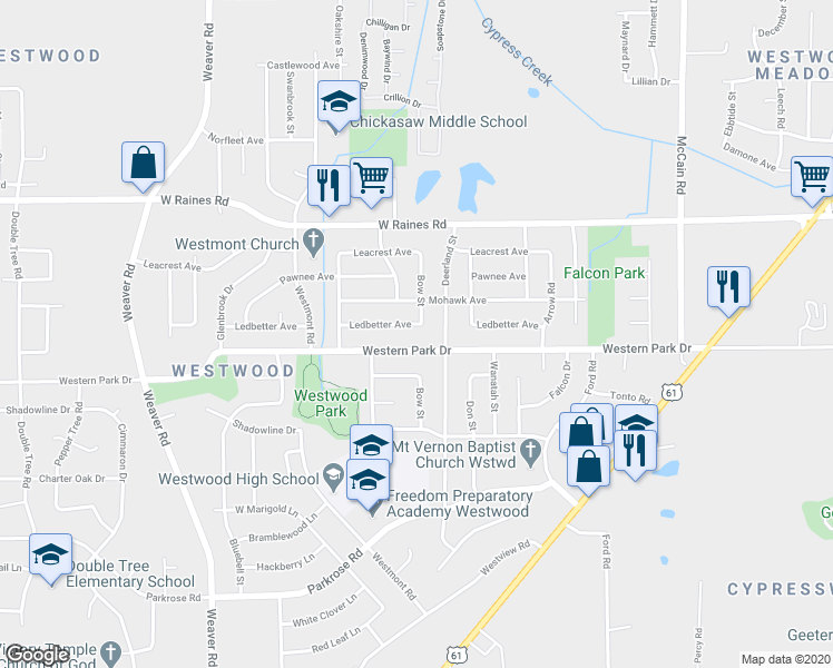 map of restaurants, bars, coffee shops, grocery stores, and more near 727 Western Park Drive in Memphis
