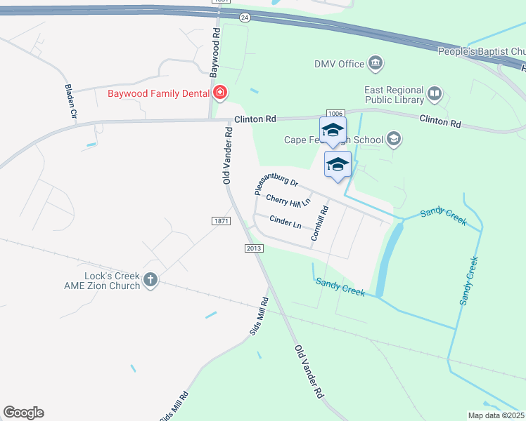 map of restaurants, bars, coffee shops, grocery stores, and more near 4207 Cinder Lane in Fayetteville