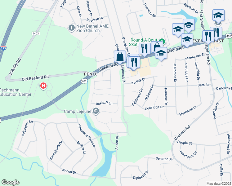 map of restaurants, bars, coffee shops, grocery stores, and more near 3906 Brookgreen Drive in Fayetteville