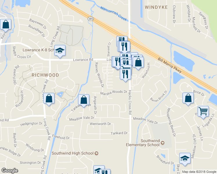 map of restaurants, bars, coffee shops, grocery stores, and more near 7921 Carmen Cove in Memphis