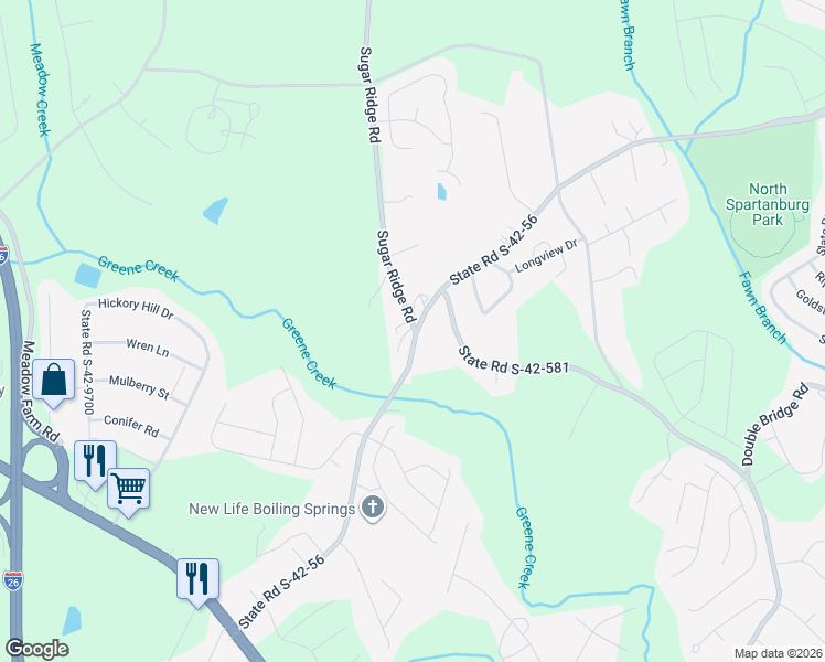 map of restaurants, bars, coffee shops, grocery stores, and more near 111 Audbree Court in Boiling Springs