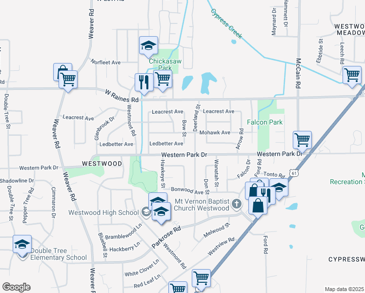 map of restaurants, bars, coffee shops, grocery stores, and more near 727 Western Park Drive in Memphis