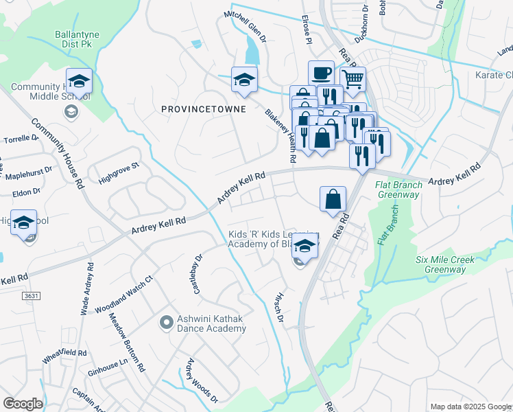 map of restaurants, bars, coffee shops, grocery stores, and more near 9153 Mcalwaine Preserve Avenue in Charlotte
