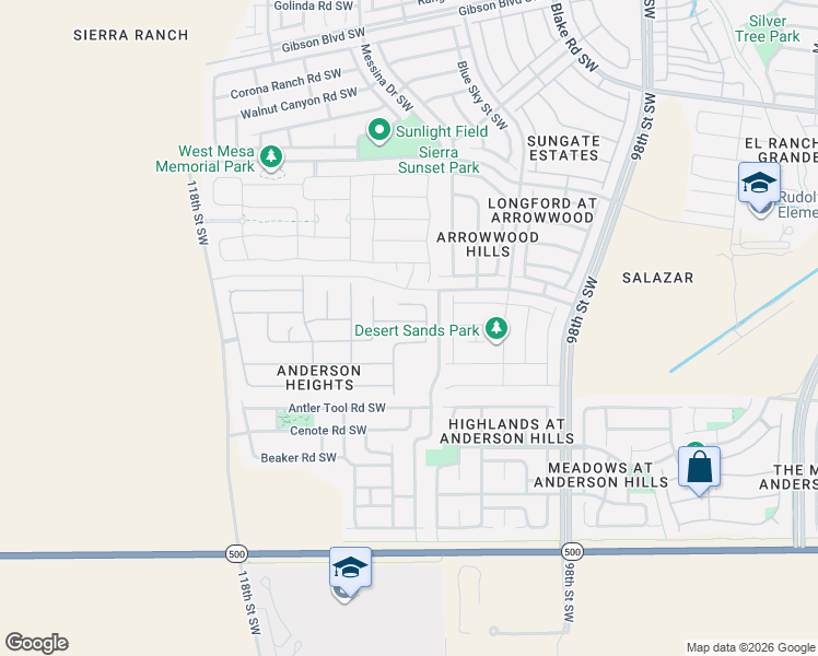 map of restaurants, bars, coffee shops, grocery stores, and more near 10605 Hilgenberg Lane Southwest in Albuquerque