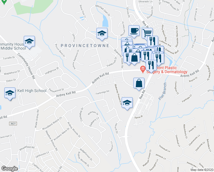 map of restaurants, bars, coffee shops, grocery stores, and more near 9907 Fallon Trace Avenue in Charlotte