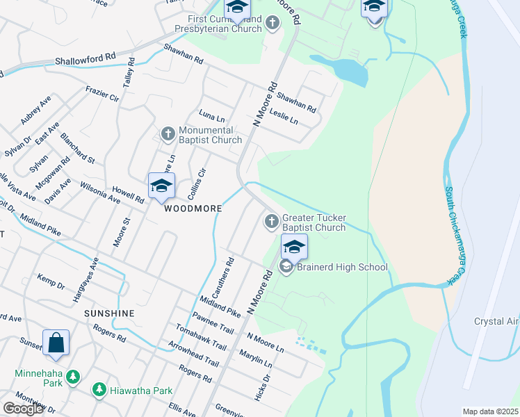 map of restaurants, bars, coffee shops, grocery stores, and more near 1210 North Moore Road in Chattanooga
