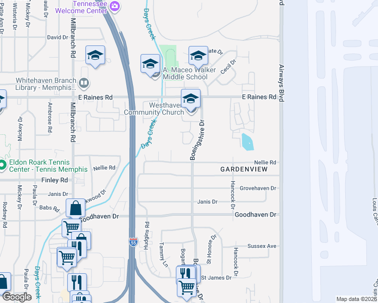 map of restaurants, bars, coffee shops, grocery stores, and more near 4228 Balboa Circle in Memphis