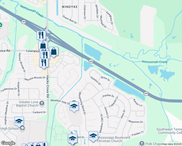 map of restaurants, bars, coffee shops, grocery stores, and more near 4236 Wethersby Drive in Memphis