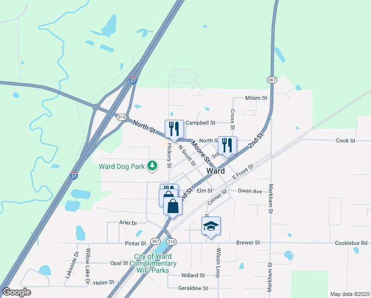 map of restaurants, bars, coffee shops, grocery stores, and more near 701 North Street in Ward