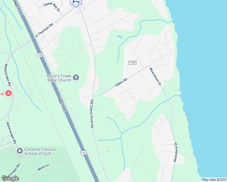 map of restaurants, bars, coffee shops, grocery stores, and more near 321 Gibbs Road in New Bern