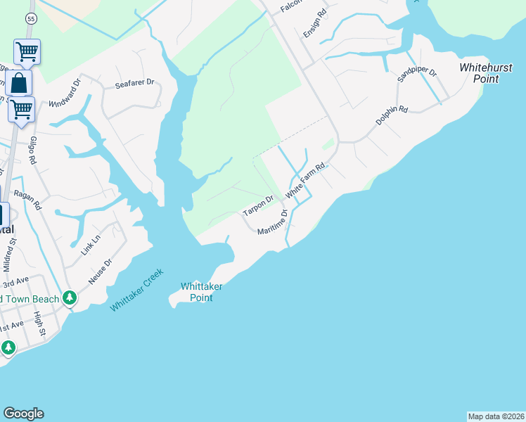 map of restaurants, bars, coffee shops, grocery stores, and more near 4007 Tarpon Drive in Oriental