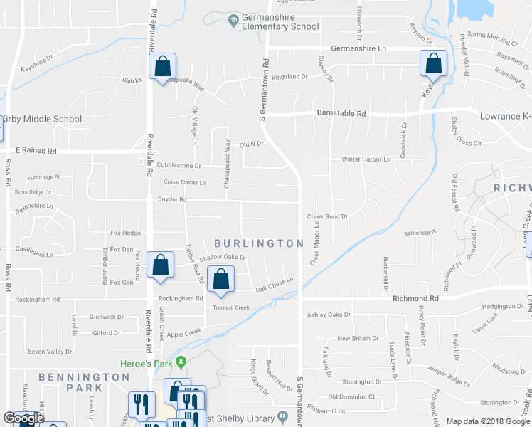 map of restaurants, bars, coffee shops, grocery stores, and more near 7164 Country Oaks Cove in Memphis