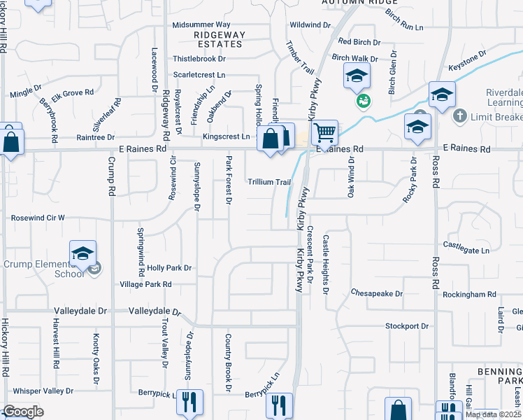 map of restaurants, bars, coffee shops, grocery stores, and more near 4245 Lady Slipper Lane in Memphis