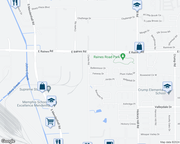 map of restaurants, bars, coffee shops, grocery stores, and more near 4276 Clarke Road in Memphis