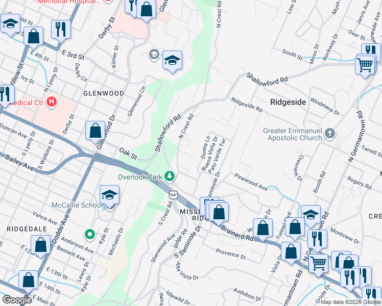 map of restaurants, bars, coffee shops, grocery stores, and more near 3111 Colyar Drive in Chattanooga