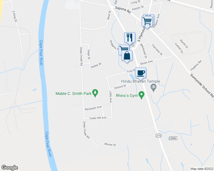 map of restaurants, bars, coffee shops, grocery stores, and more near 818 Little Avenue in Fayetteville