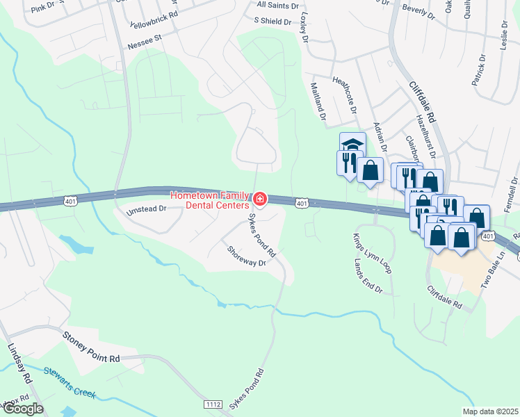 map of restaurants, bars, coffee shops, grocery stores, and more near 8159 Raeford Road in Fayetteville