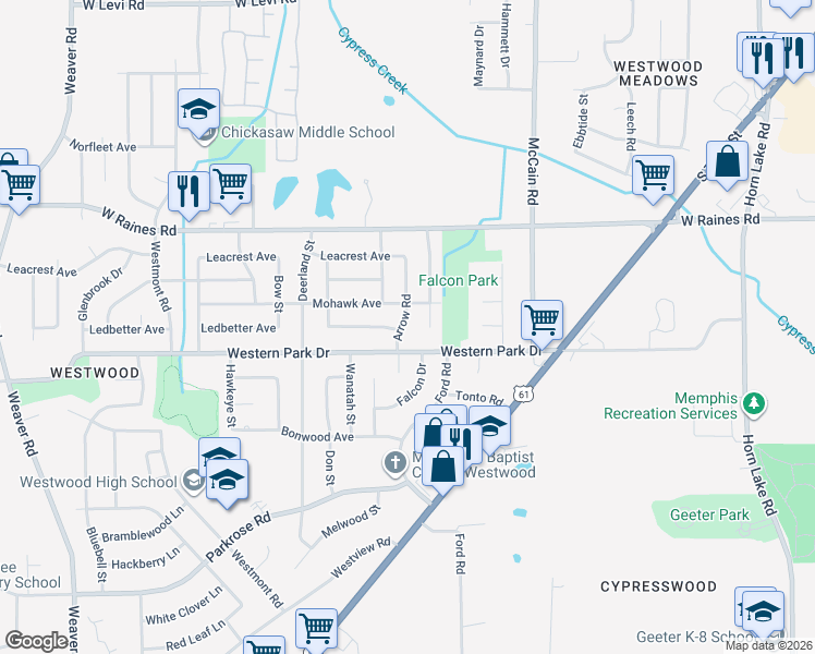 map of restaurants, bars, coffee shops, grocery stores, and more near 593 Mohawk Avenue in Memphis