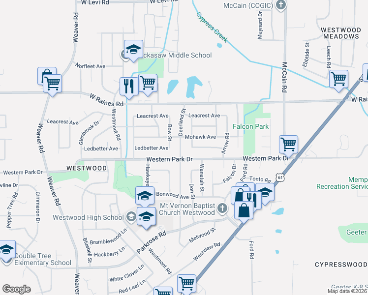 map of restaurants, bars, coffee shops, grocery stores, and more near 685 Mohawk Avenue in Memphis