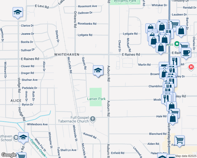 map of restaurants, bars, coffee shops, grocery stores, and more near 817 Brownlee Road in Memphis