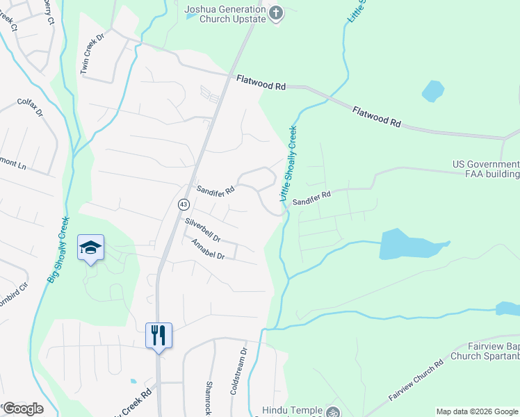map of restaurants, bars, coffee shops, grocery stores, and more near 177 Sandifer Road in Spartanburg