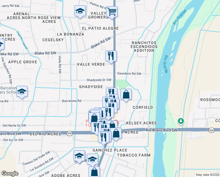 map of restaurants, bars, coffee shops, grocery stores, and more near 1611 Bonaguidi Road Southwest in Albuquerque